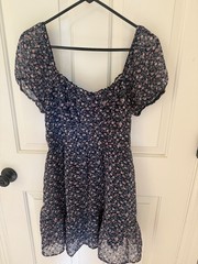 Altar&rsquo;d State Navy Floral Mini Flowy Sheer Empire WaistDress Boho Cottage chic L