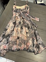Vintage Y2K Fairy Dress Paisley Pink Gold Black Fairy Asymmetrical Hem Size 6