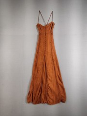 Tobi Women Dress M Orange Spagetti Strap Button Up Front Slit Maxi Summer Boho