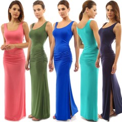 Women&rsquo;s Casual Long Slit Dresses Slim Tank Dress Sleeveless Maxi Ruffles Dresses