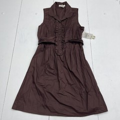 6 Degrees Brown Pleated Ruffle Button Front Dress Women’s Size Large