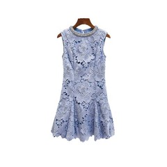 Self-Portrait Womens New Elegant Diamond Round Neck Lace Flower Sleeveless Dress