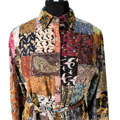 Unbreak.it Patchwork Silk Button Up Shirt Dress Small Tied Wild Animal Print