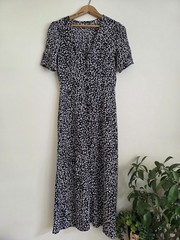 Nobody&rsquo;s Child Size 8 Animal Print Button Down Dress Midi Black White Summer