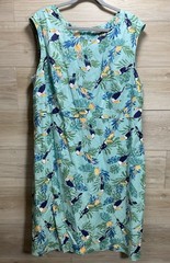 Jessica London 18W Linen Blend Dress Turquoise Floral Bird Print Lined