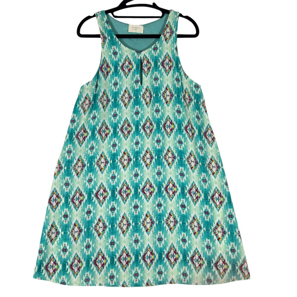 Everly Turquise Aztec Print Fit And Flare Mini Dress Womens Size Medium