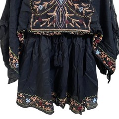 Umgee USA Black Embroidered Tassel Tie Kimono Boho Dress Tunic Beach Size Large