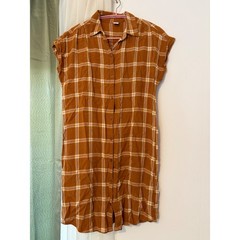 Old Navy Shirt Dress Womens Small Mustard Yellow Plaid Shirred Short Sleeve