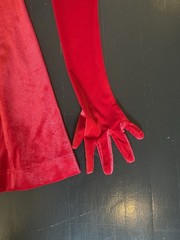 Miscreants London Red Velvet Strapless Mini Dress w/ Opera Gloves Size 6