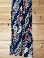 Hilo Hattie M Maxi Dress Sleeveless Hawaiian Tropical Floral Leaf Navy Blue