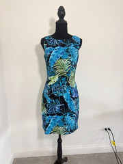 AGB Dress Womens Sz 6 Blue Tropical Palm Leaf Print Sleeveless Sheath Dress