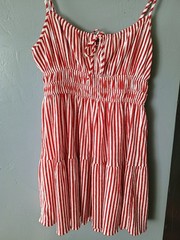 Rewind Red White Striped Sundress Womens Tie Front Smocked Waist Tiered