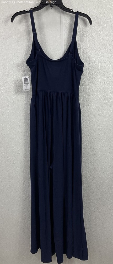 Torrid Womens Navy Blue Solid Rib Princess Seam Wide Leg Jumpsuit Peacoat L