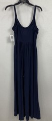 Torrid Womens Navy Blue Solid Rib Princess Seam Wide Leg Jumpsuit Peacoat L