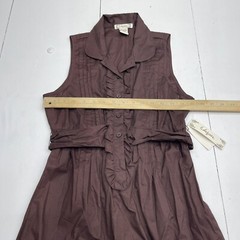 6 Degrees Brown Pleated Ruffle Button Front Dress Women’s Size Large