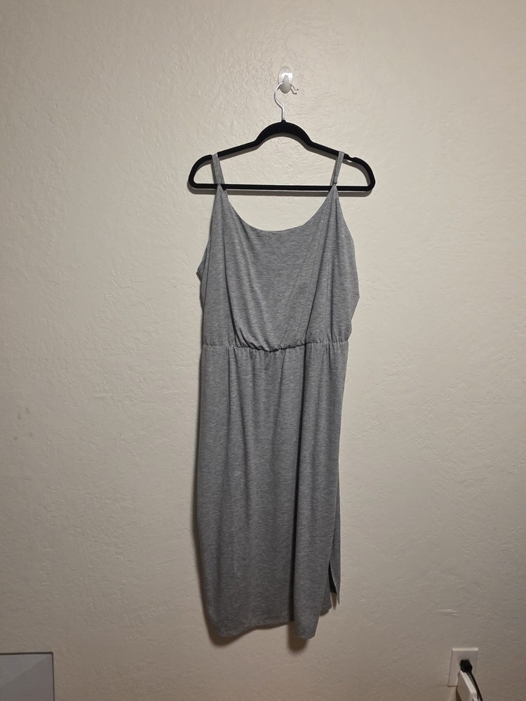 Old Navy Gray Cozy Waist-Defined Midi Dress Sz XXL Slit Sides Spaghetti Straps