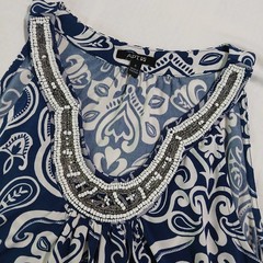 Apt 9 Small Halter Style Beaded Rounded-v-Neck Royal Blue White paisley A-line