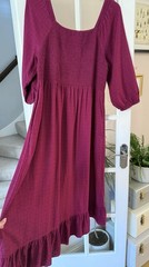 Fat Face Adele Plum Red Pink Print Shirred Boho Long Dress Size 18 Regular 18R