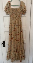 Baltic Born Women’s S Beige Floral Smocked Square Neck Puff Sleeve Maxi Dress