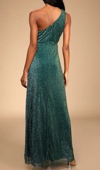 LULUS Glamorous Glitz Shiny Teal Green One Shoulder Maxi Dress Size S