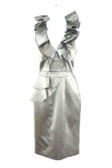 Karen Millen Silver Satin Frill Halter Neck Special Occasion Fitted Dress Uk 6