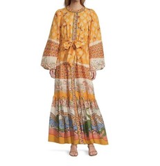 A Loves A Small Border Print Mandarin Collar Long Sleeve Button Down Maxi Dress