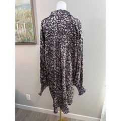 Mittoshop Animal Print Button Down Tunic Shirt Dress Smocked Cuff Leopard Size L