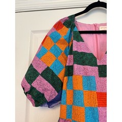 Gorman Patchwork Geometric Organic Cotton Mini Dress Size 18 Puff Sleeve Dress