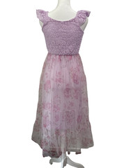 Pink & Violet Vestido Midi Lila Encaje Floral Ruffle Tiered Talla 12 para Nina