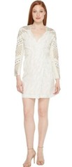 Intropia 243284 Womens Long Sleeve Belted V-Neck Shift Dress Silver Size 42