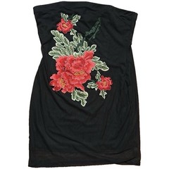 Forever 21+ Black Strapless Bodycon Dress 3XL Floral Embroidered Short