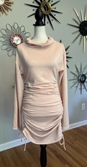 Daily Practice SM Pink Cowl Neck Dress Soft Fleece Gathered Sides Bell Sleeves