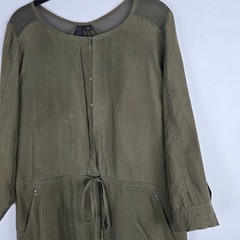 Edun Olive Green Silk Irish Mini Dress Mesh Back Long Sleeve Sz M Casual