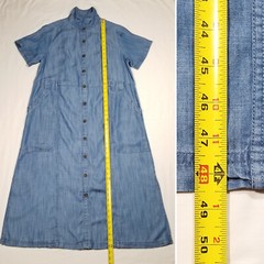 Lands&rsquo; End Women Medium 10-12 Shirt Dress Midi Blue Soft Indigo Pockets Lyocell