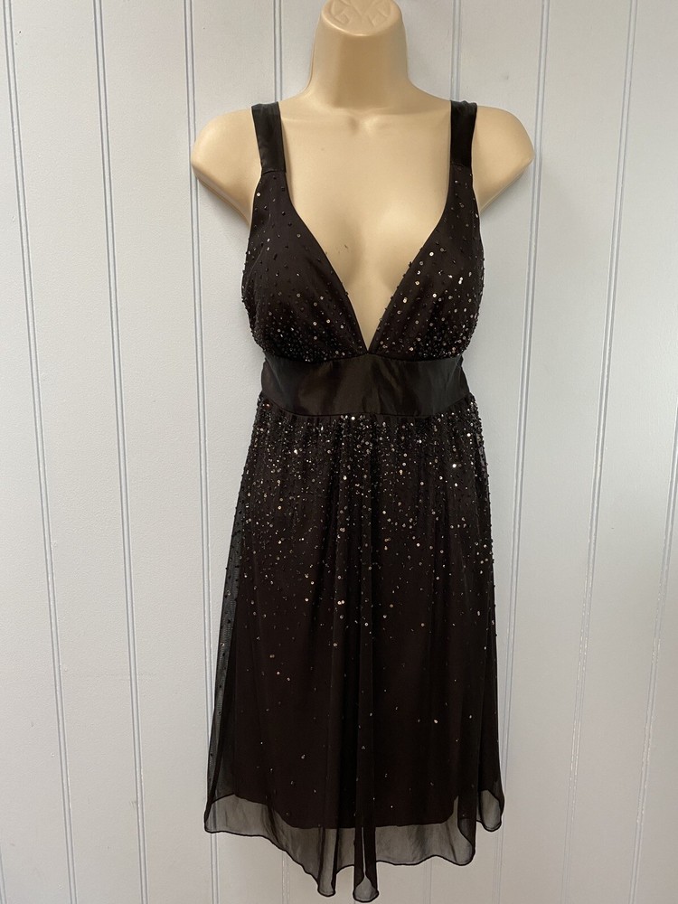 Ruby Rox Sequin Beaded Padded Bust Pullover Tie Back Sheer Lined Dress Size S