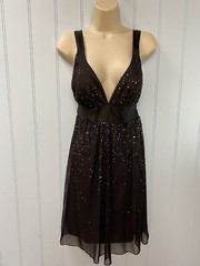 Ruby Rox Sequin Beaded Padded Bust Pullover Tie Back Sheer Lined Dress Size S