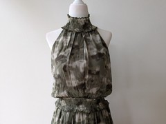 NWT Melloday Chiffon Maxi Dress Womens Small Green Camo Halter Smocked Pockets