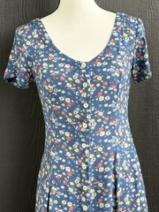 Esprit Blue Floral Front Button Down Dress Size 7/8 Tie Back