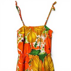 Vintage Pomare Hawaii Sundress Tropical Orange Floral Flounce Hem Size Small