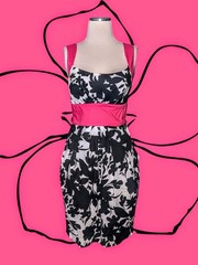 B SMART Hot Pink Trim Black White FLORAL Mini Dress STRETCH Sleeveless Women&rsquo;s 6