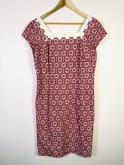 Talbots Red Shift Dress Embroidered Square Neck Cotton Size 12 Nautical Classic