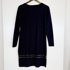 Tory Burch Harley Dress Grommet Lace-up Mini Wool Sweater Dress Navy Blue – S