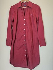 Tommy Hilfiger Shirt Dress Womens Size Small Petite Maroon Button Down Flag Logo
