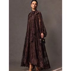 Zimmermann Brown Lace Maxi Dress with Bow Neck NWT Size Medium