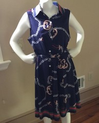 CBR Button Down Blue WithWhite Chain Multi Colors Print Dress Sz.Medium / Belt.