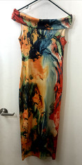 Abstract Watercolor Cowl Neck Midi Dress Women Small Multicolor Stretch