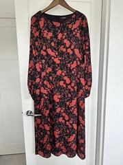 Evans Floral Dress UK Size 14 Black and Rust Long Sleeve Knee Length