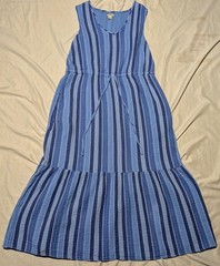 LL Bean Women Size M Dress Tank Long Midi Tiered Blue Stripe Cloud Gauze Cotton
