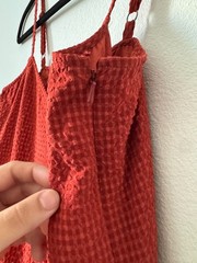 Nordstrom Red Waffle Textured A-Line Midi Dress XS Adjustable Straps Side Zip