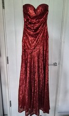 Goddiva Red Sequin Floor Length Evening Gown Prom Dress Size 12 Strapless